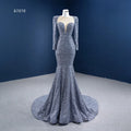 RSM67272 Hight Quality Beading Sequin Long Sleeve Mermaid Evening Dress