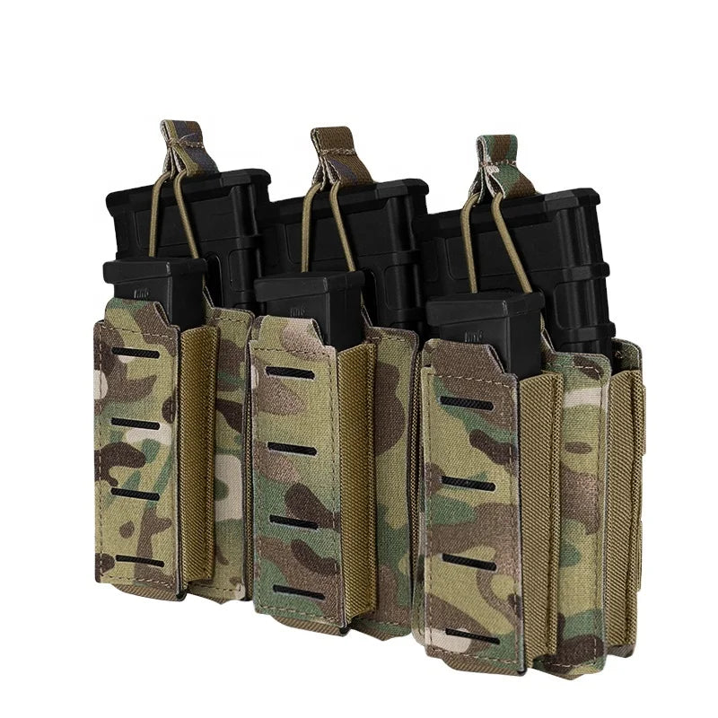 IDOGEAR Triple Mag Pouch Elastic Tactical Open Top MOLLE Kangaroo M4 Magazine Pouch for for  5.56mm & 9mm Mags