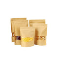 High Quality Brown Kraft Paper Bag with Clear Window Reusable Zipper Stand-Up Pouch Design for Food Packaging