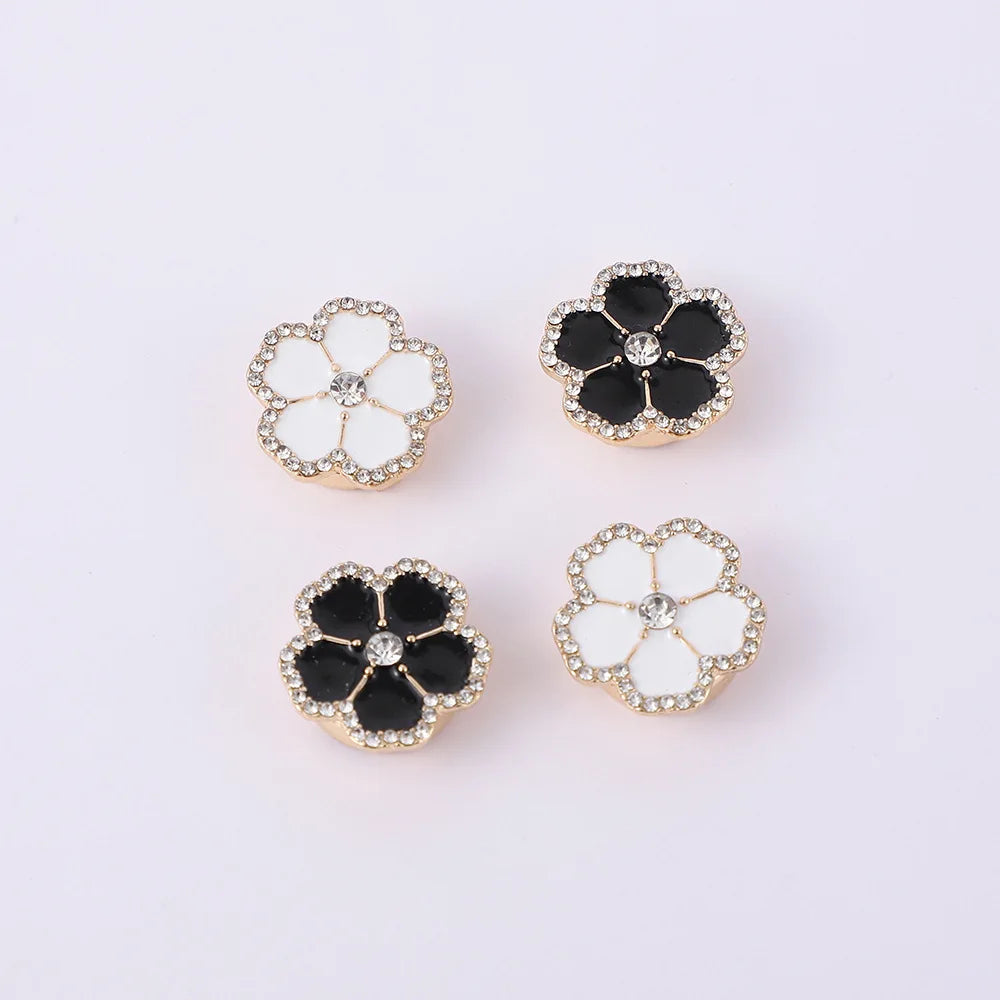 JFRB056 Elegant Enamel Rhinestones Flower Clip Over Button Embellished Button Covers for Women Blouse Shirt Decor Accessories