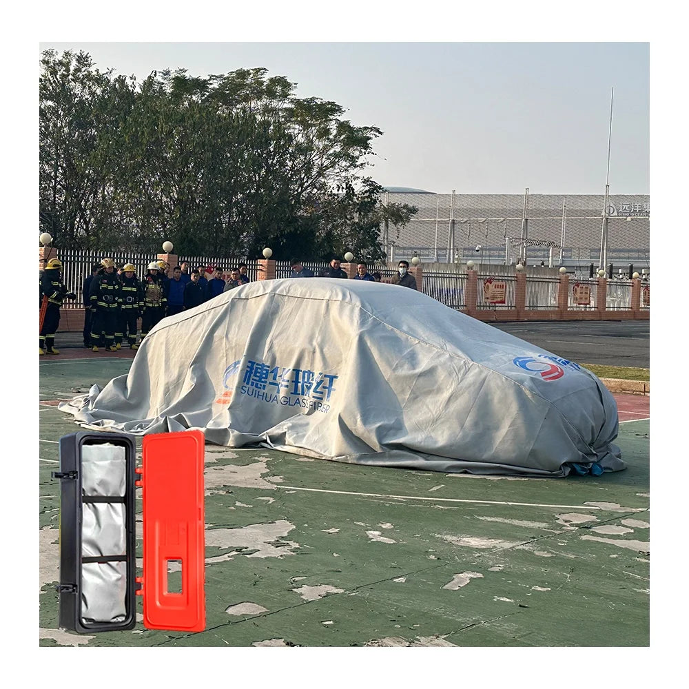 Fire Retardant Car Fire Blanket EN 13501 6x8m 550-1100C Extreme Emergency EV Fire Protection with Silicone Coated Fiberglass