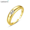 LUOTEEMI Fashion Single Princess Cutting Zirconia Stone Women Rings 2026 14K Ring Minimalist