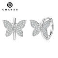 Trendy Sterling Silver D Color VVS 1mm&0.8mm Mossanite Silver Fashion Jewelry Girls Gold Butterfly Wings Hoop Earrings for Women MegaBDM