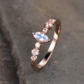 Dainty Rose Gold Plated Silver Jewelry 6*3mm Marquise Cut Rainbow Moonstone Ring