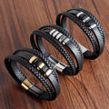2024 Wholesale Multi Layer Leather Bangle Gold Bracelet Magnetic Clasp Hand Jewelry Lucky Bracelet for Men Custom Engraved Name
