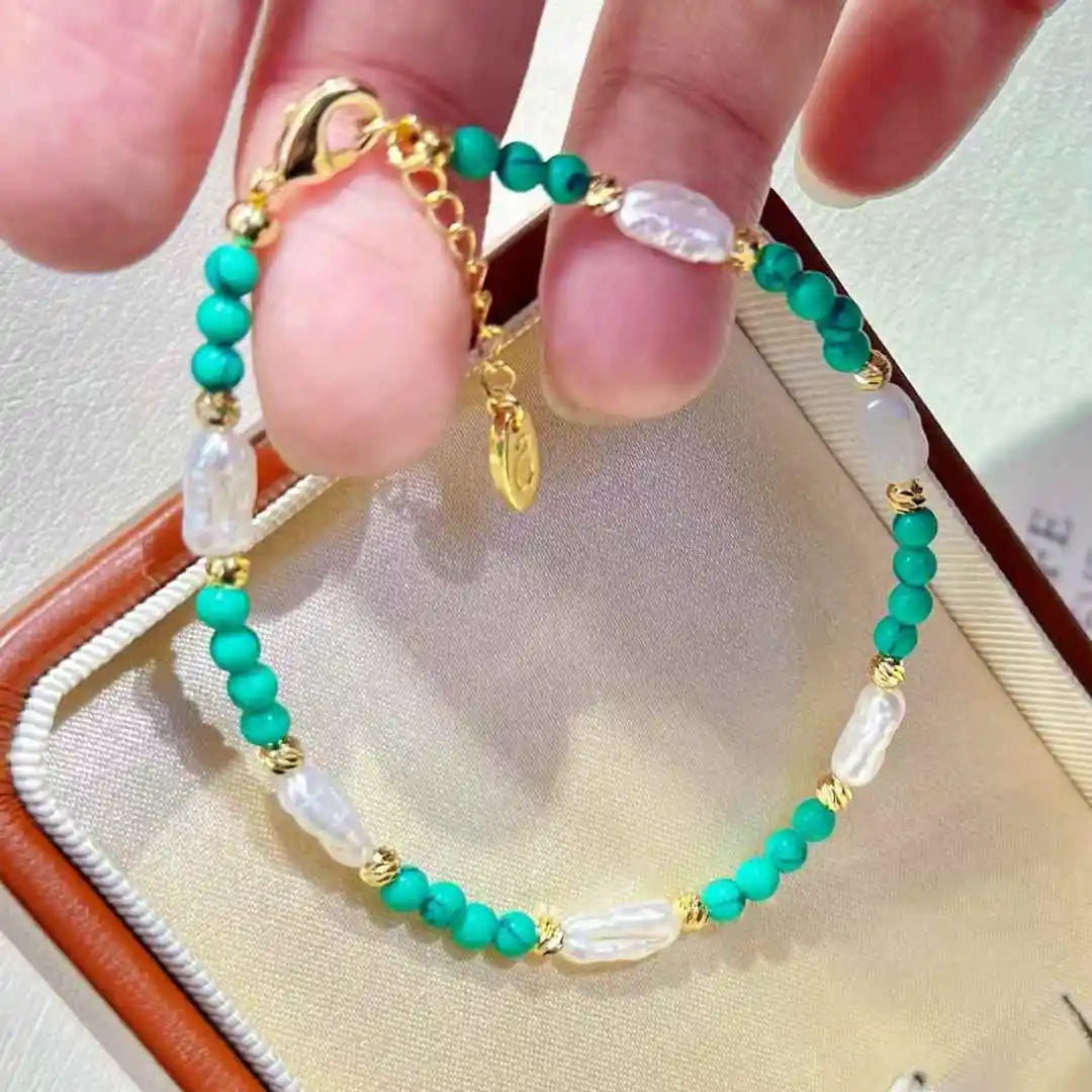 Turquoise Baroque Gold Plated Freshwater Pearl Bracelet 4-5mm Latest Popular New Style Gift