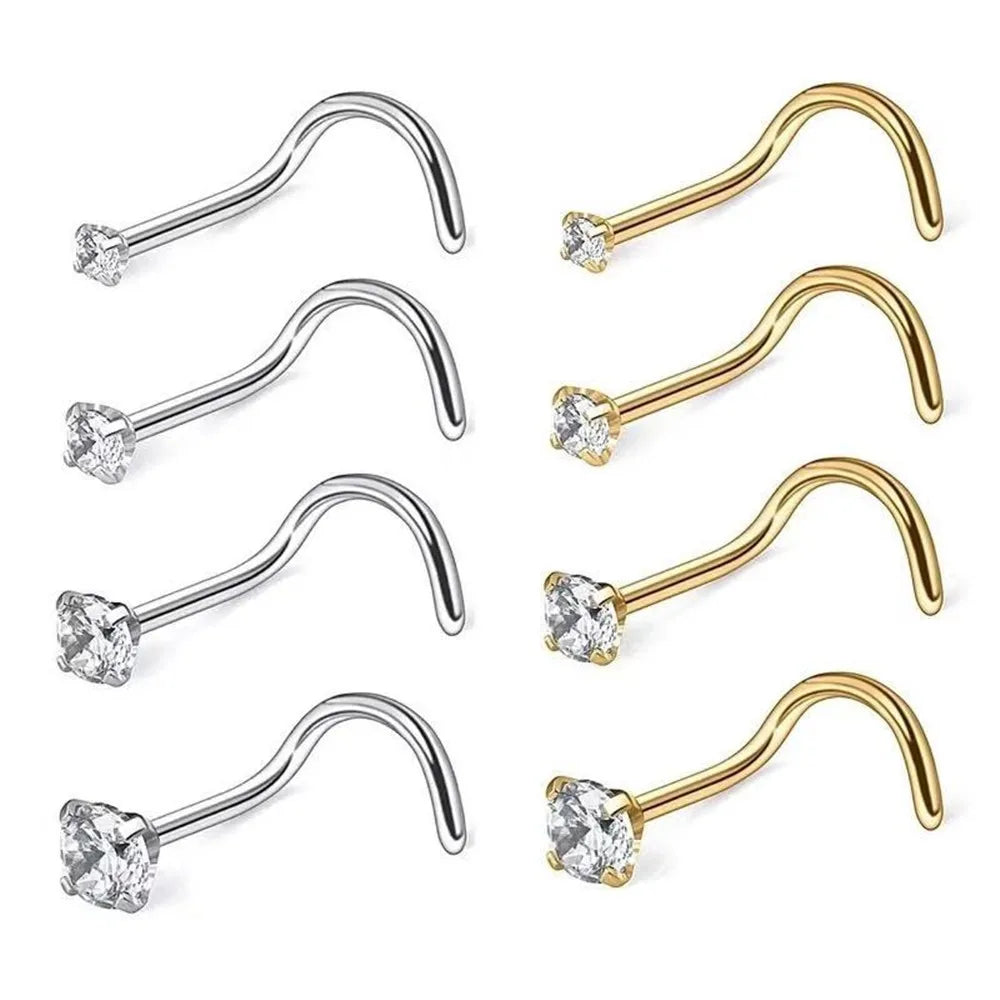 SC Piercing Gold Face Nose Rings Real Nose Rings 925 Silver Inlaid Zircon Piercing Jewelry Nose RIngs for Women
