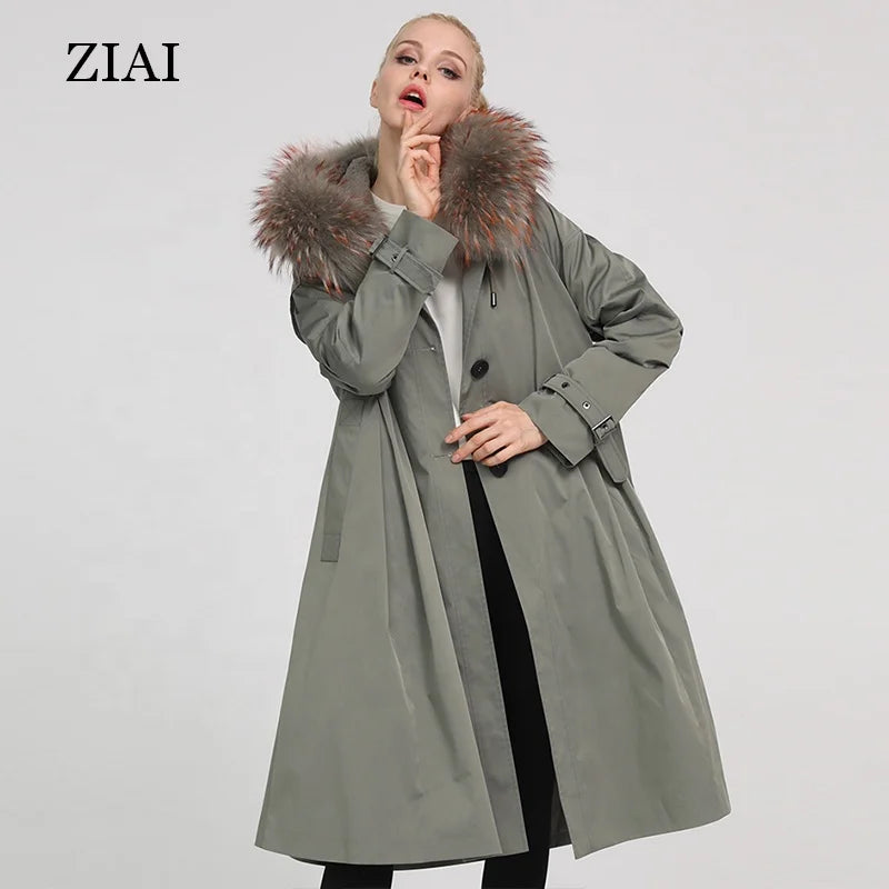 Pai Overcome Women's Winter New Business Loose Fur Coat Fur Collar Detachable Liner Two-wear Jacket