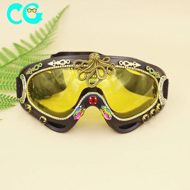 Winter Windproof Skiing Glasses Outdoor Sports Cs Glasses Handmade DIY Glasses Party Sunglasses Rhinestone Eyewear