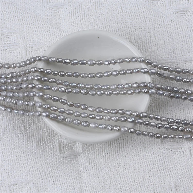 Wholesale Natural 3-3.5mm Gray Color Rice Pearl Beads Loose Freshwater Pearls Strand Grade a Third Party Certified
