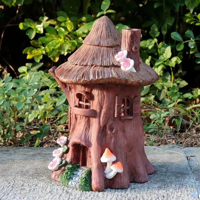 Fairy Treehouse Statue Outdoor/Indoor Garden Art Sculpture with Intricate Detailing-Whimsical Lawn & Yard Decoration