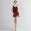 19215# Fancy Beaded Party Party Cocktail Sequin Banquet Short Strap Evening Dress