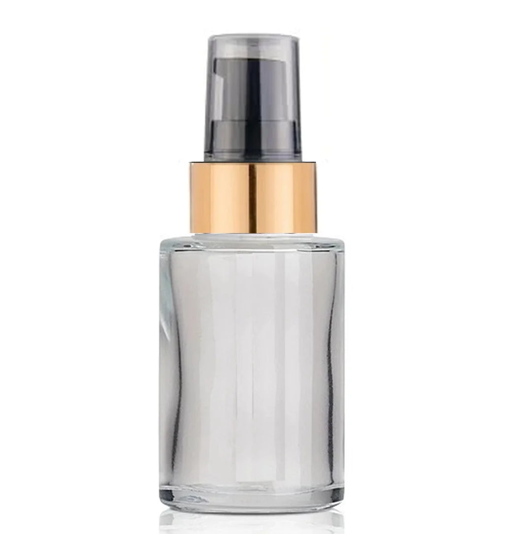 1 Oz 30ml Clear Cylinder Glass Bottle With Black-Matte Gold Treatment Pump