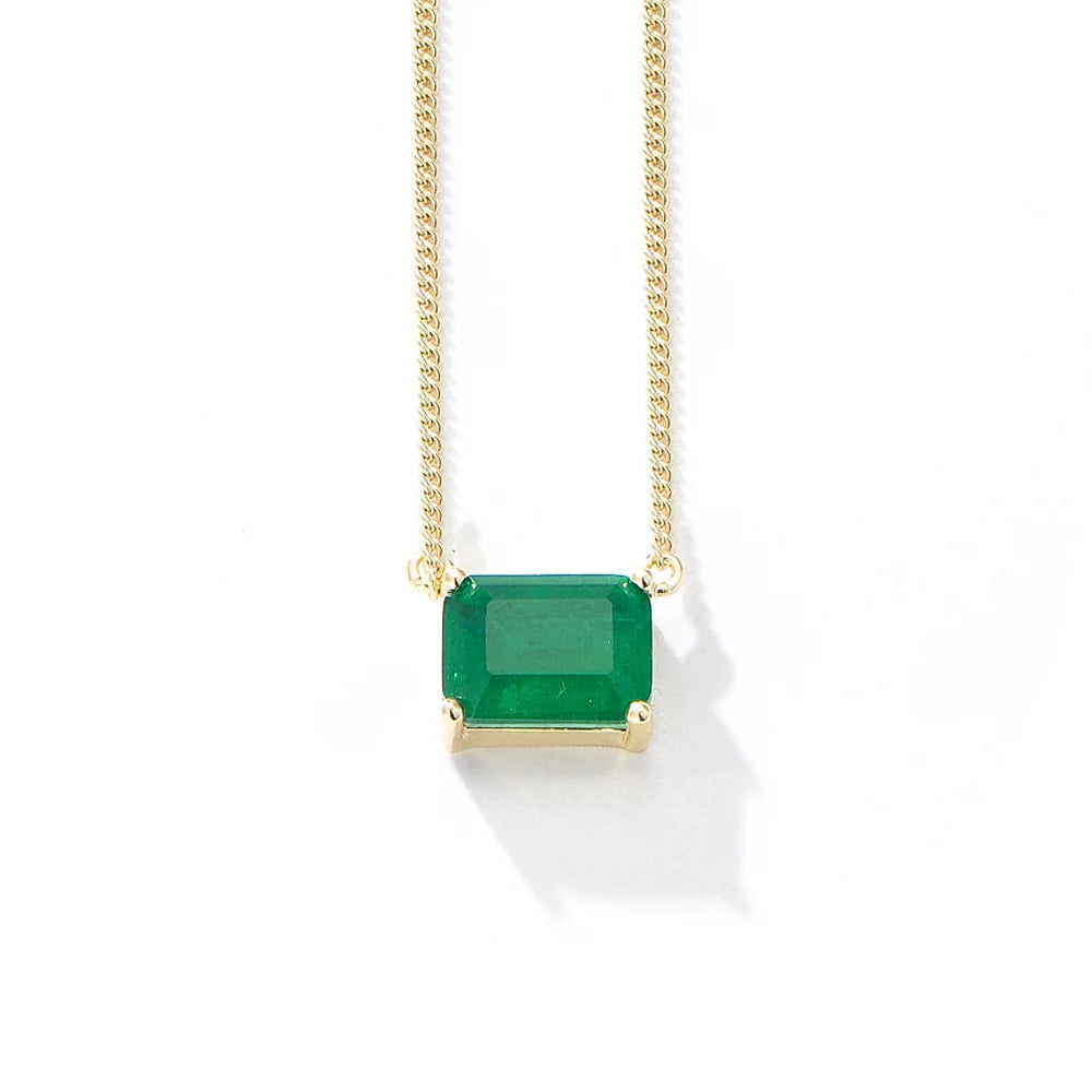 Fashion Minimalist Jewelry 925 Sterling Silver square Emerald Colored Green Zircon Gemstone Gold Plated Necklaces for Women