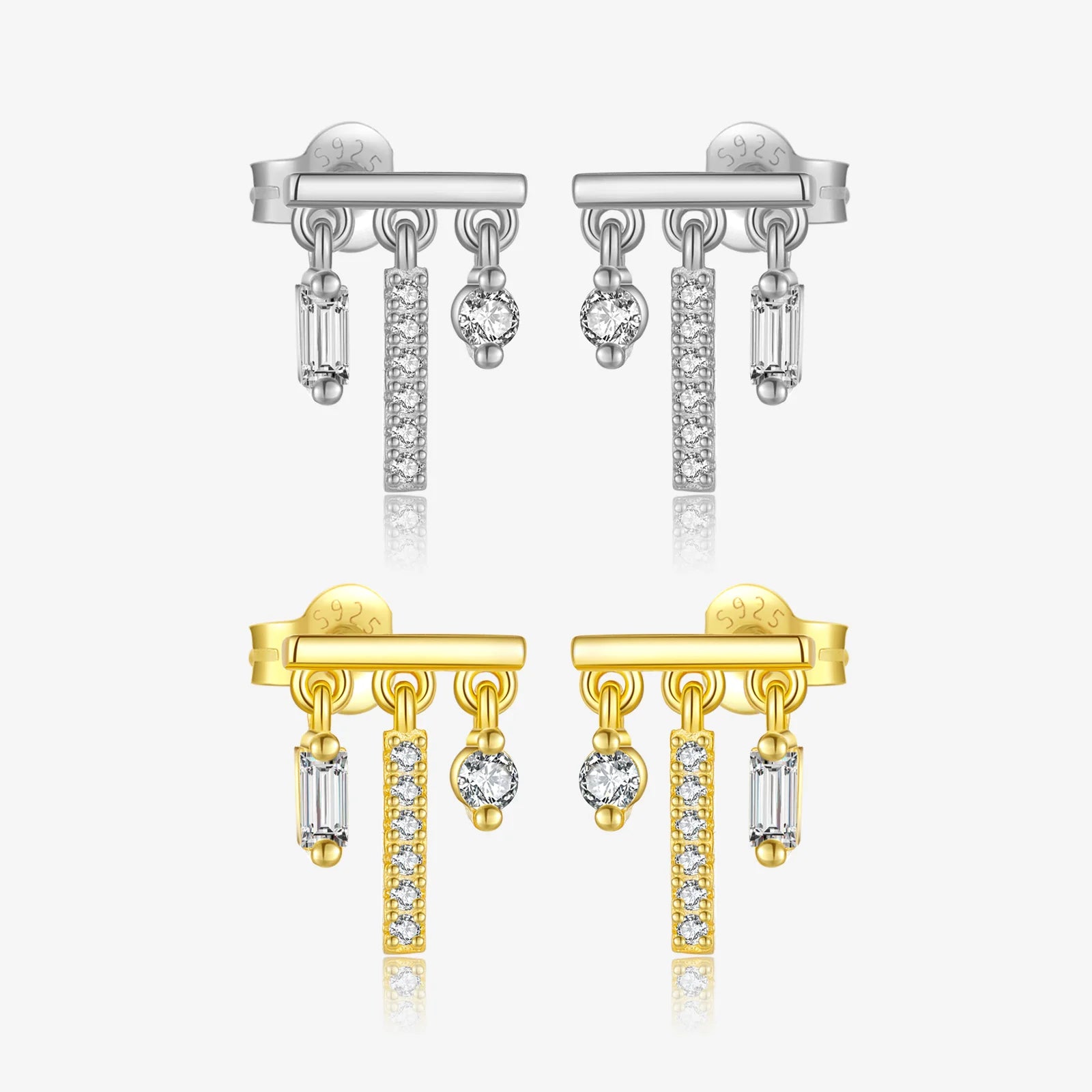 FUAMAY 925 Sterling Silver 18K Gold Plated Mini Bar Earrings Sparkling Cubic Zirconia Dangle Earrings for Women