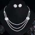 Luxurious White Cubic Zirconia Big Flower Multi Layered Necklace Wedding Party Costume Jewelry Sets for Brides