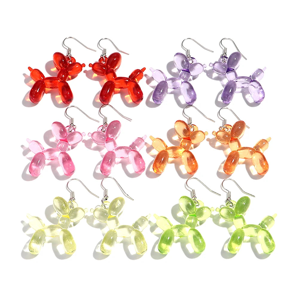 Korean Cute Cartoon Jewelry Transparent Color 3D Balloon Dog Pendant Acrylic Drop Earrings Gift