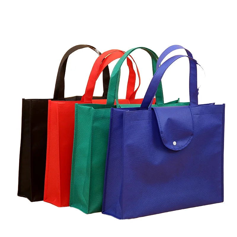 Custom Logo Portable Folding Shopping Bag Reusable Laminated Tote Non-Woven Fabric with Outside Design for Daily Use