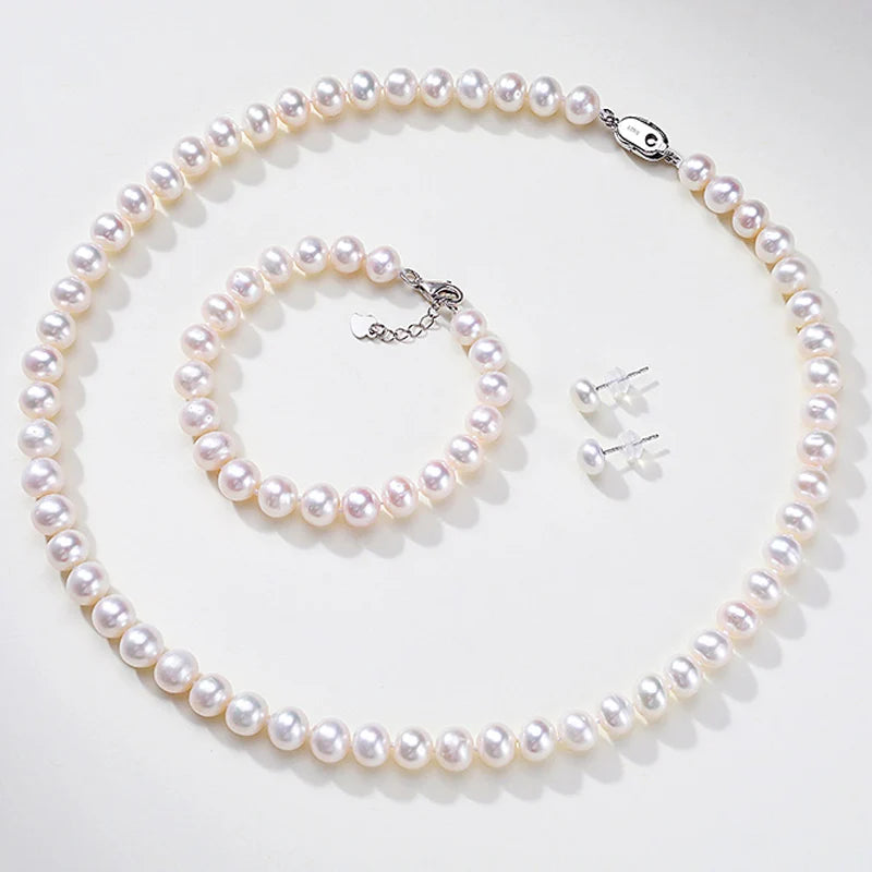 Wholesale Price Natural Freshwater  Beads 3A Rice 18inch+7inch+earrings( 1 Set)  Finished Necklace Fashion