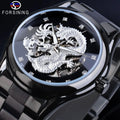 Forsining Silver Dragon Automatic Mechanical Men Wrist Watch Full Stainless Steel Strap Clock Waterproof Men's Watches