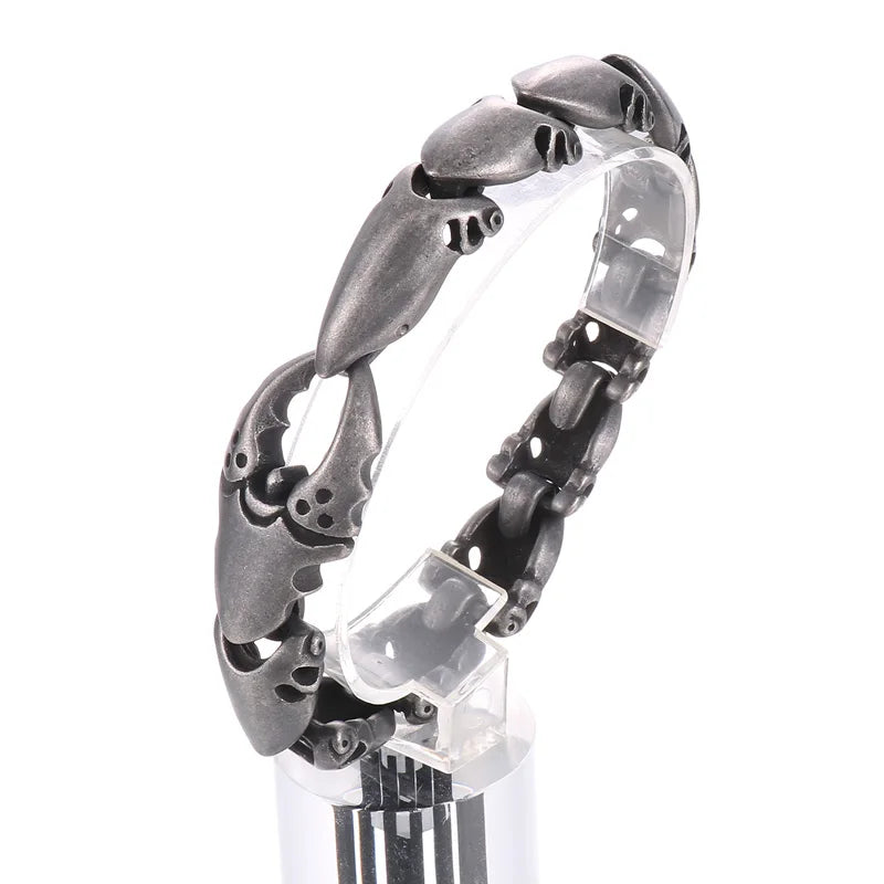 KALEN 225mm Men Punk Silver/Oxidized Black Stainless Steel Crab Claw Links Bracelets