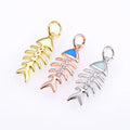 CZ8652 Dainty 18K Gold  CZ Pave Blue Opal Fish Skeleton Fish Bone CharmSmall Diamond Cubic Zirconia Fishbone Charms
