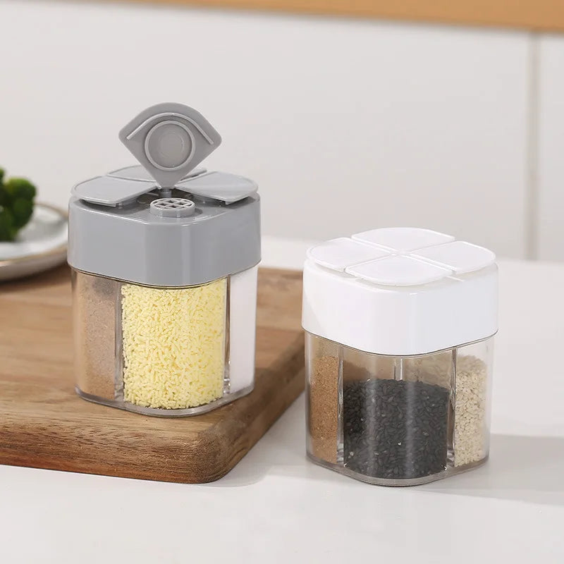 Smart Kitchen Tools Portable Outdoor BBQ Flip Cover Four Grid Pepper Powder Spice Box Transparent Seasoning Shaker PS Plastic