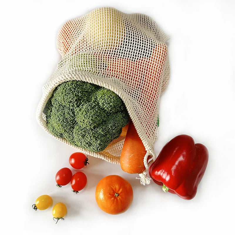 Portable Foldable Shopping Cotton Knit Net Mesh Bag with Strings
