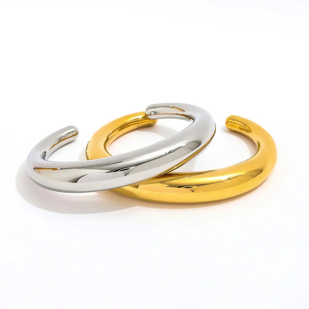 High End 18K PVD Gold Plated Tarnish Free Waterproof Hollow C Cuff Bracelet Bangle Statement Stainless Steel Jewelry
