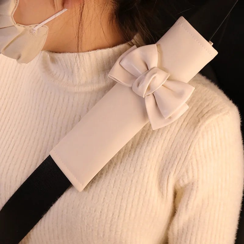 Fashion PU Leather Bow Seat Belt Shoulder Protector Ladies Car Seat Belt Cover Safety Belt Shoulder Pads