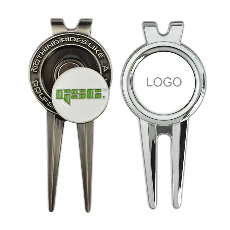 Hot Sale Custom Logo Foldable Retractable Swith Blade Golf Divot Pitch Fork Tool With Magnetic Ball Marker Golf Pitchforks