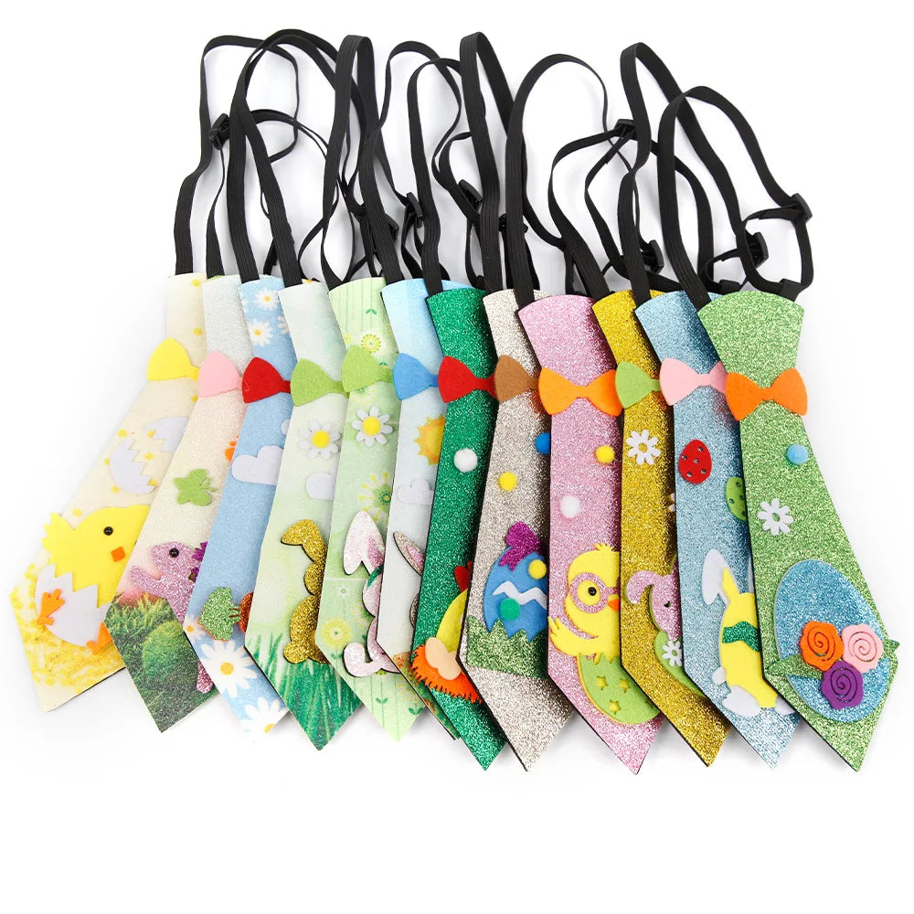 Kids Toys Easter Decorations Party Supplies Kids Novelty Gifts Felt Chick Egg Bunny Rabbit Easter Cute Tie for Chidren