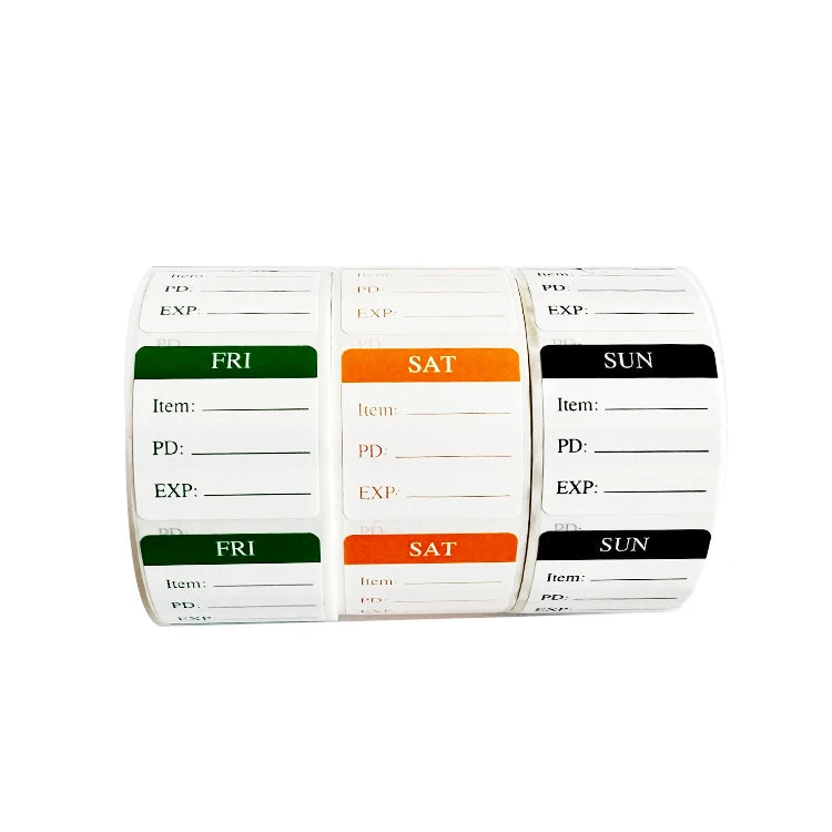 Custom Hotel Buffet Weekly Label Sticker Rolls Monday to Sunday Easy Removal with Glossy Surface Finish