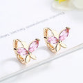 Hengdian Trendy Women's 18K Gold Plated Butterfly Earrings Copper Huggie Hoops with Zirconia Stones Gift Jewelry