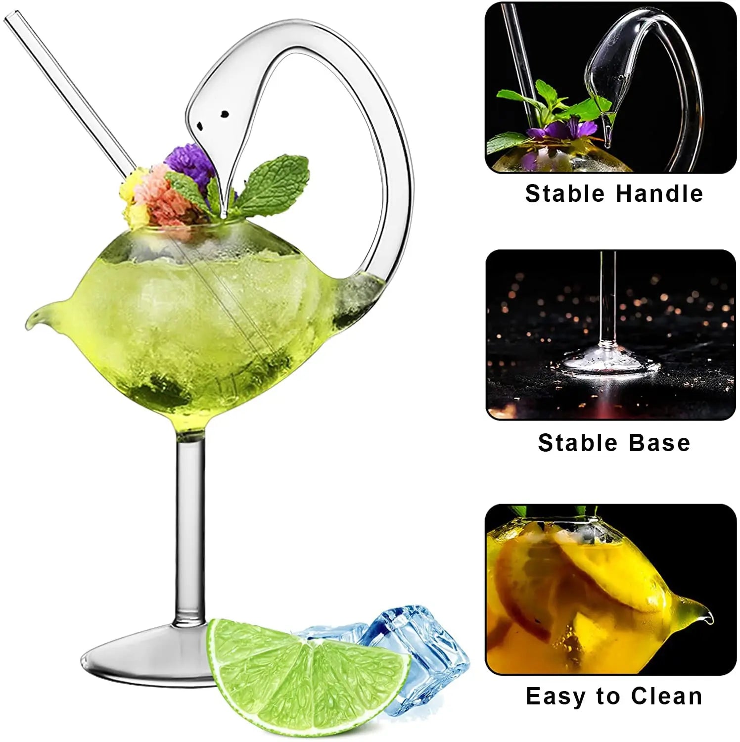 Handmade Creative Swan Glass Cocktail Juice Martini Margarita Drinking Glasses for Weddings and Parties Factory Price