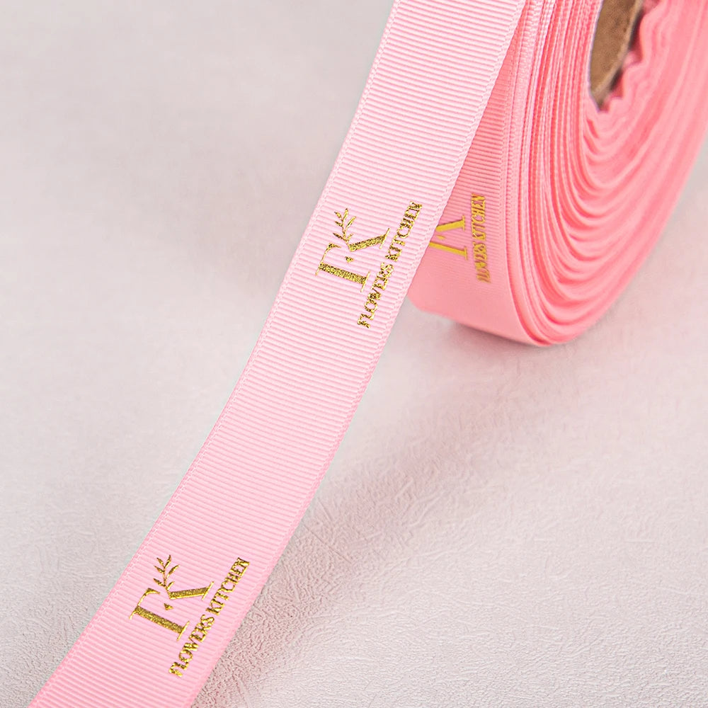 Manufacturer  Wholesale Custom logo 3D  Embossed Gold Foil  Polyester Ribbon