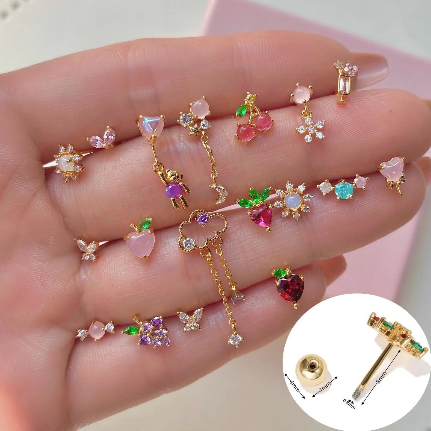 Gaby 20G New Arrive Girl Cartilage Studs Bear Earrings Cartilage Piercing Tragus Earrings Helix Wholesale Piercing Jewelry