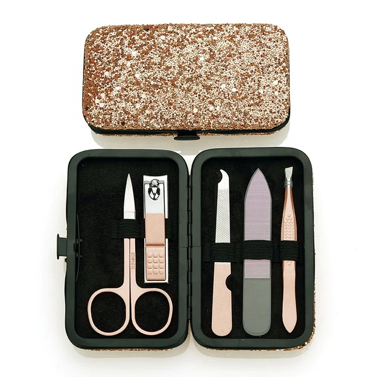 Professional 5 in 1 Manicure & Pedicure Set Stainless Steel Portable Nail Clippers with Luxury Case