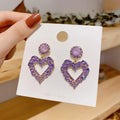 Korean Fashion Alloy Earrings Purple Hollow Heart Zircon Earrings Fashion Rhinestone Jewelry Earrings for Women