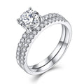 YILUN 925 Sterling Silver Cubic Zirconia Couple's Ring Classic Solitaire Wedding Rings Set Plain Couple Rings