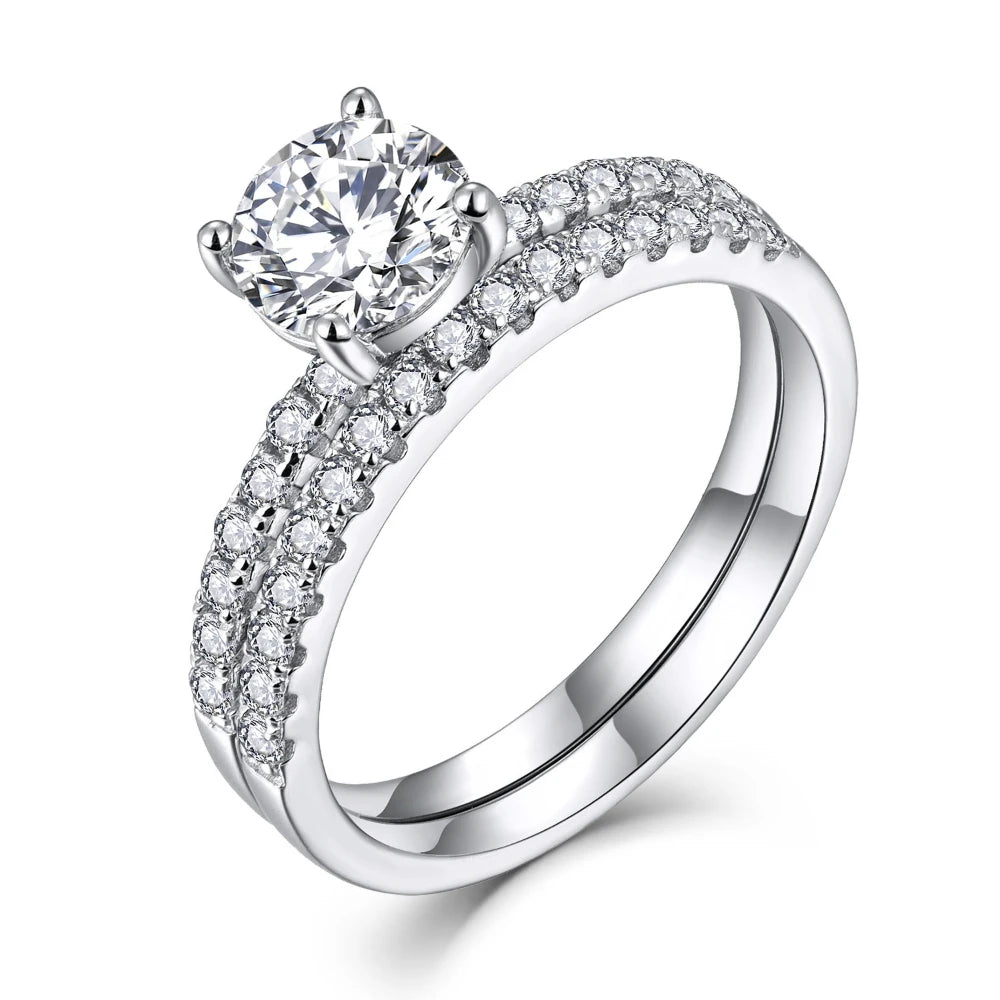 YILUN 925 Sterling Silver Cubic Zirconia Couple's Ring Classic Solitaire Wedding Rings Set Plain Couple Rings