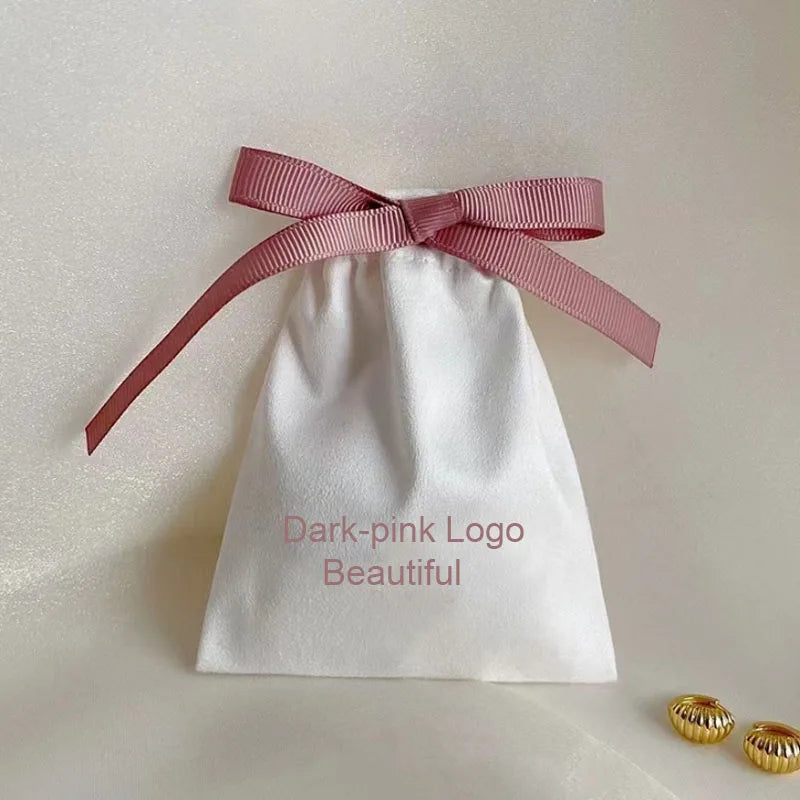 Recyclable Suede Ribbon Gift Bags Custom Logo Beauty Makeup Dust Sack Jewelry Packaging Pouches Luxury Soft Dust Bag
