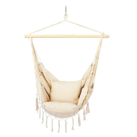 Hammock Chair Hanging Rope Swing2 Seat Cushions IncludedRelax Swing Chair Cotton Weave for Garden Outdoor