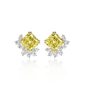 Sterling Silver Flower Square 10*10 mm 8A CZ Canary High Carbon Diamond Earrings Jewelry All-match Gift for Girls