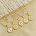 High Quality 18k Gold Plated A-Z Alphabet Shell Stainless Steel Round Pendant Necklace