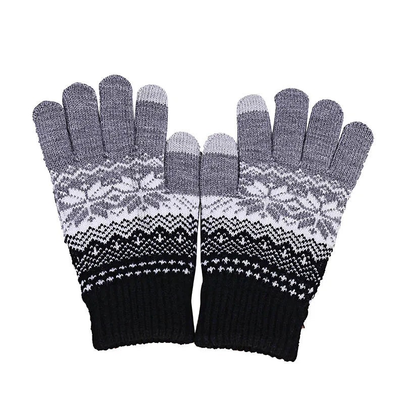 Winter  Gloves Jacquard Touch Screen Men's Women's Ladies Warm Stretch Knitted Mittens Gloves J0161