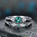 Women's Trendy Platinum Plated Crystal Rhinestone Engagement Ring Flower Design Green/Blue Zircon Alloy Wedding Bands Micro