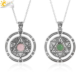 CSJA Newest Hexagram Round Bead Star of David Gemstone Charm Natural Stone Demon Eye Pendant Necklaces Protection Jewelry H313