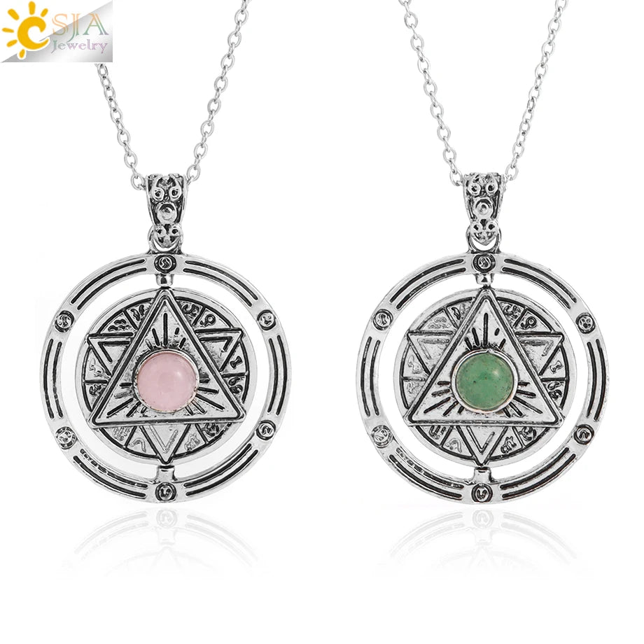 CSJA Newest Hexagram Round Bead Star of David Gemstone Charm Natural Stone Demon Eye Pendant Necklaces Protection Jewelry H313