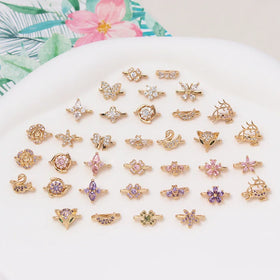 Hot Sell Colored Crystal Zircon Spacer Beads Gold Plated Bow Flower Moon Swan Starfish Jewelry Accessories for Bracelet Necklace